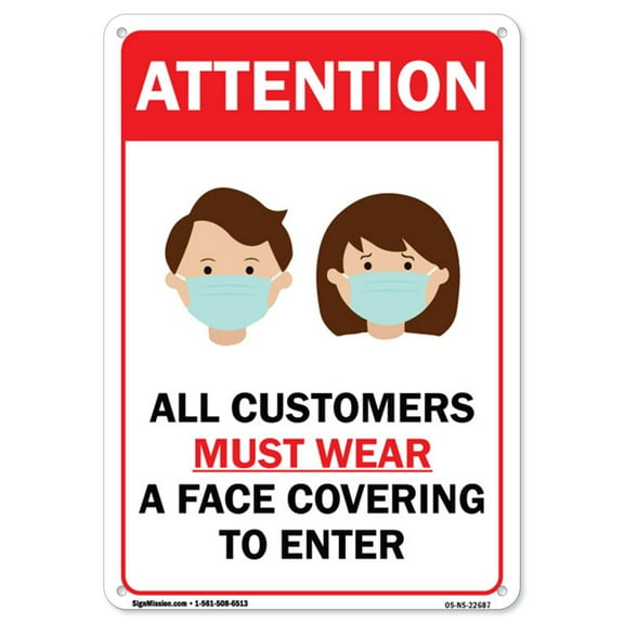 COVID-19 Notice Sign - All Customers Must Wear a Face Covering to Enter | Plastic Sign | Protect Your Business, Municipality, Home & Colleagues | Made in the USA