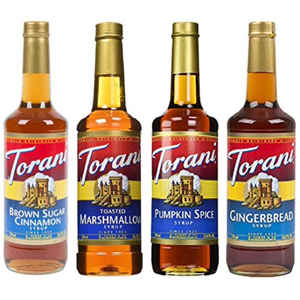Torani Syrup Winter 4 Pack, Brown Sugar Cinnamon, Gingerbread, Pumpkin Spice & Toasted