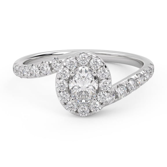 AFFY Bypass Halo Solitaire Engagement Rings for Women, IGI Certified 0.85 Carat (ctw) Oval And Round Cut Lab Grown Diamond Ring In 14K Solid White Gold F-G, VS-SI Quality Ring Size-4