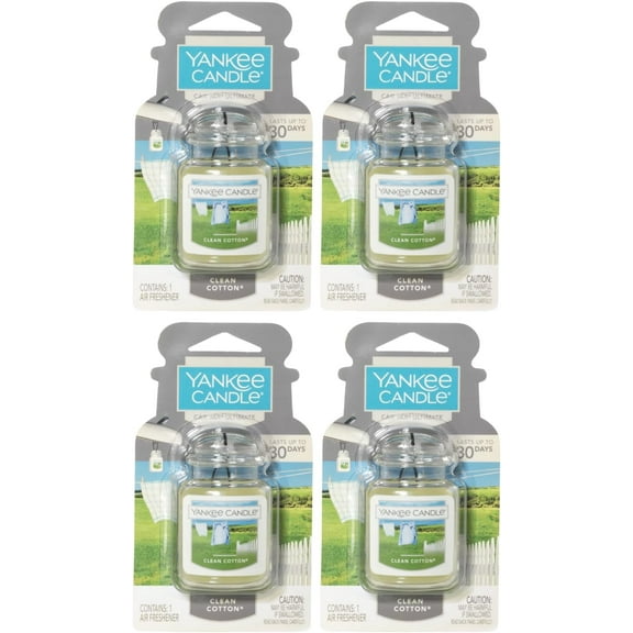 Yankee Candle Gel Car Jar Ultimate Hanging Odor Neutralizing Air Freshener, Clean Cotton Scent, 4 Packs