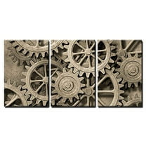 wall26 - 3 Piece Canvas Wall Art - a Mechanical Background with Gears and Cogs - Modern Home Art Stretched and Framed Ready to Hang - 16"x24"x3 Panels