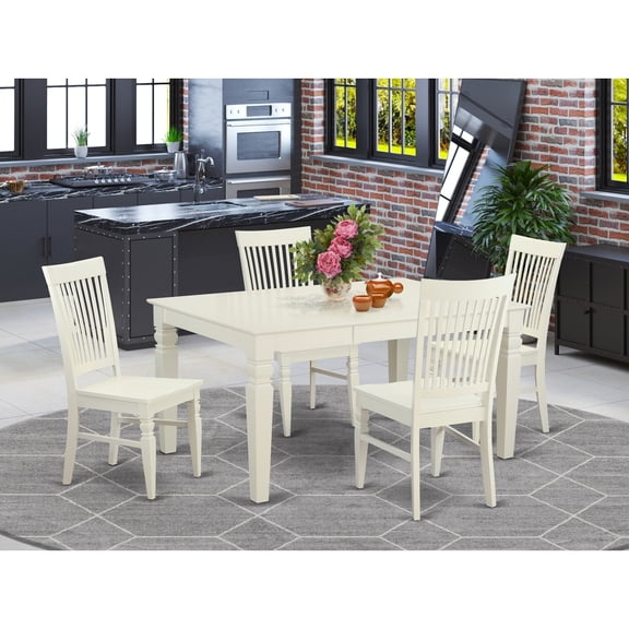 Kitchen Dining Set for 4 - 5 Piece Table & Chair Set - Linen White Finish