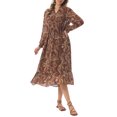 thumbnail image 2 of INSPIRE CHIC Women's Boho Dresses V Neck Long Sleeve Smocked Cuff A-Line Floral Tiered Flowy Fall Midi Dresses M Brown, 2 of 5