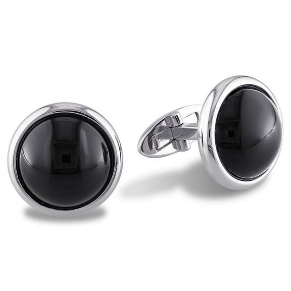 AMOUR 17 CT TGW Black Onyx Bezel Set Cufflinks In Sterling Silver