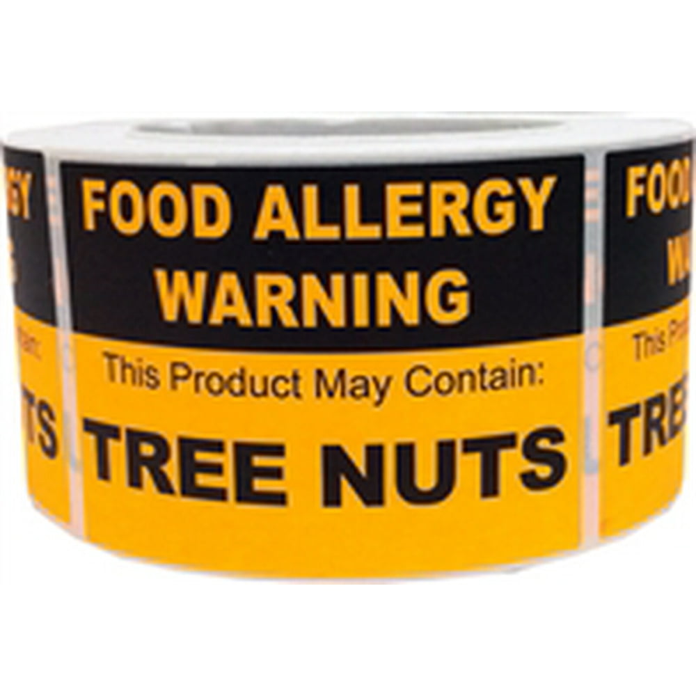 Warning Contains Tree Nuts Food Allergy Stickers, 2.5 x 3.5 Inches Wide