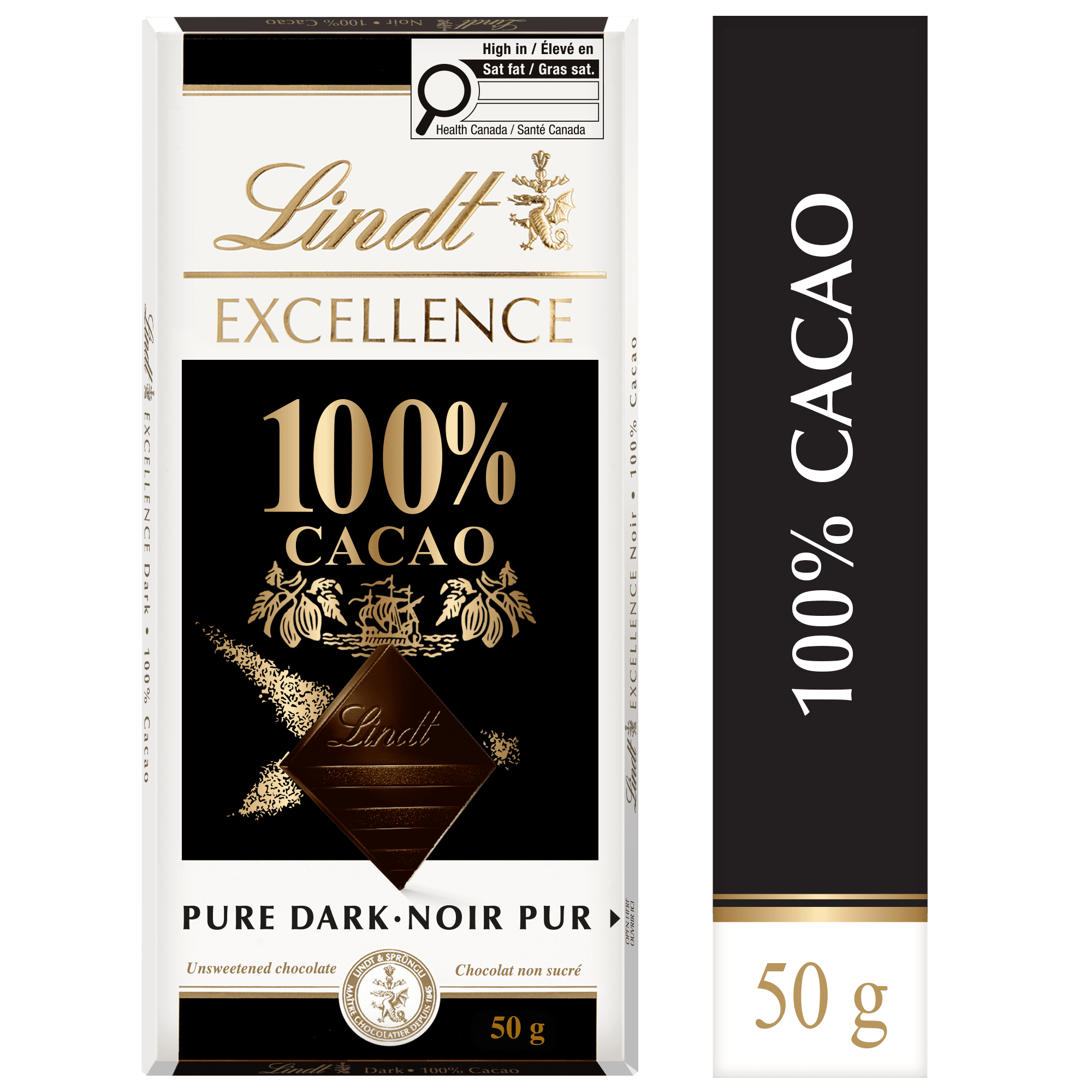 Lindt EXCELLENCE 100% Cacao Dark Chocolate Bar, 50 Grams, Contains 100% cacao
