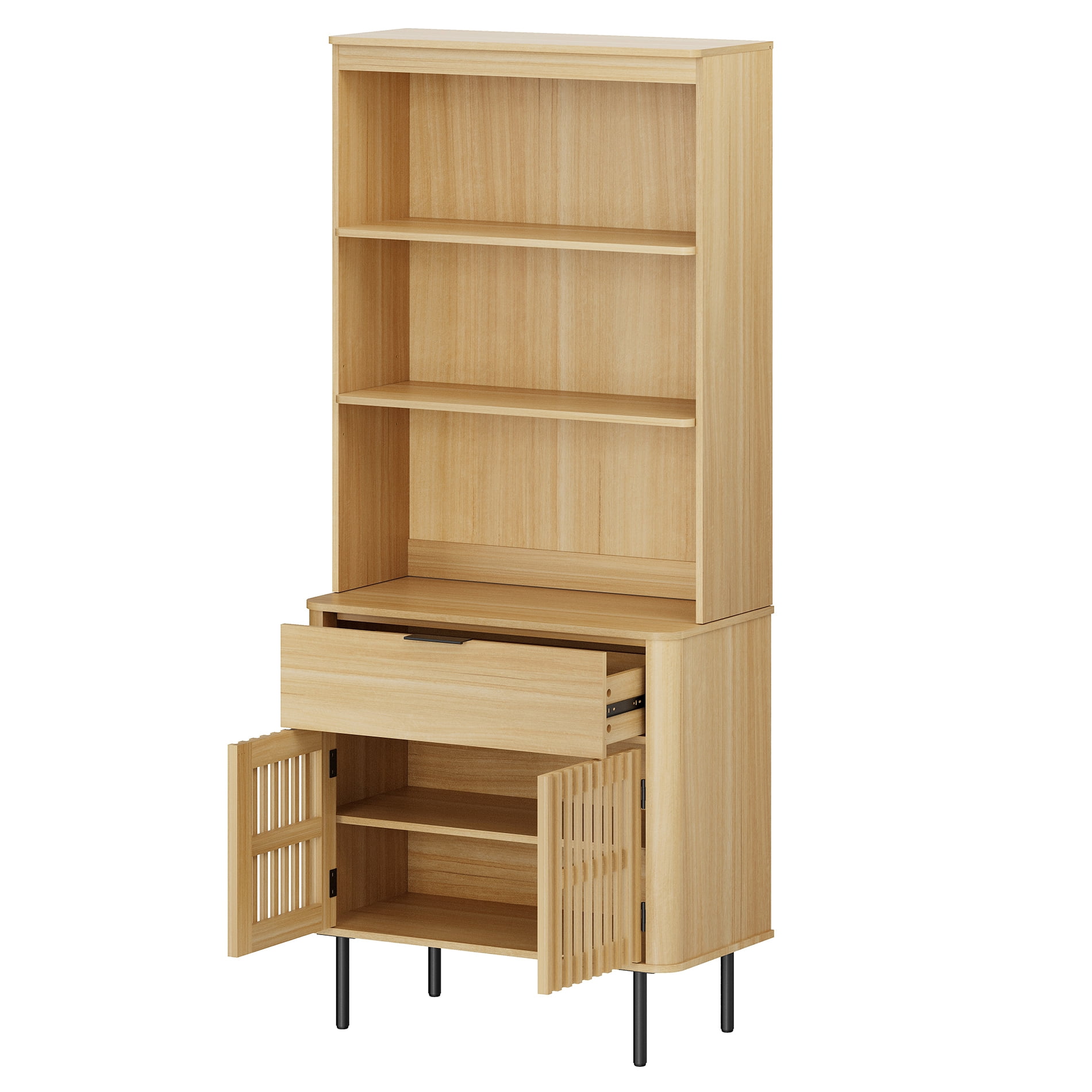72.8" H X 31.5" W Kitchen Pantry Storage Cabinet, Push-to-open Door Kitchen Hutch With Drawer And Adjustable Shelf, Oak