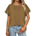 thumbnail image 4 of Ruyang Summer Tops for Women Batwing Sleeve Oversized Solid Color T Shirt Women's Crew Neck Top Casual Cotton Tops for Women, 4 of 5