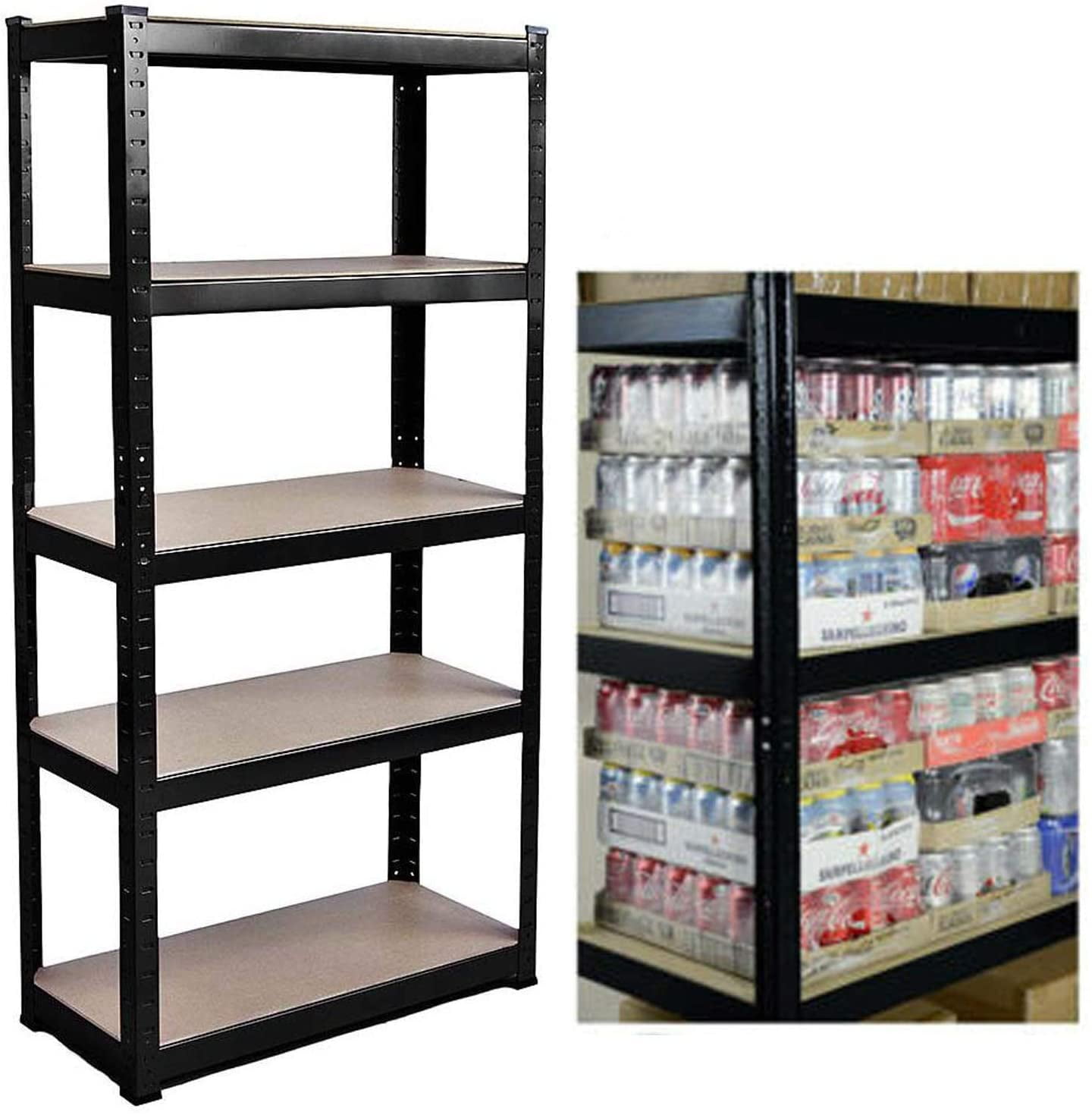 Bowoshen 28"W x 12"D x 59"H Black Shelves, Racking Shelf Heavy Duty Garage Shelving Storage Unit