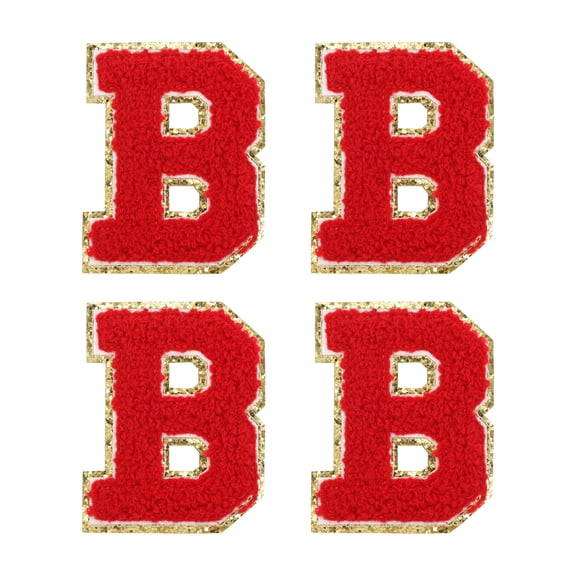 Uxcell 4Pcs Chenille Letter Patches Iron on Letter Patches Red B Alphabet Decorative Repair Embroidered Patches for Clothing