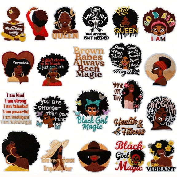 22PCS Black Girl Magic Embroidered Iron On Patches, DIY Applique for Jackets Jeans Backpacks