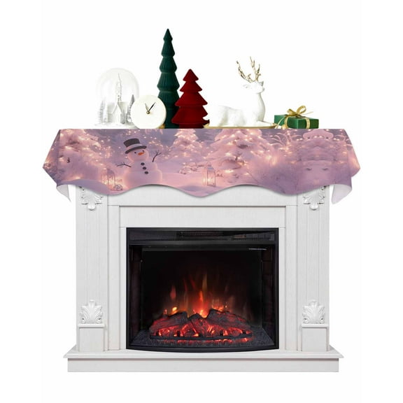 Pink Christmas Fireplace Mantel Scarf Table Runner, Snowman Xmas Tree Snowflake Winter Garland Mantel Top Tablerunners Dresser Scarves Cover Decorations for Windows Party Living Room 60''x17''