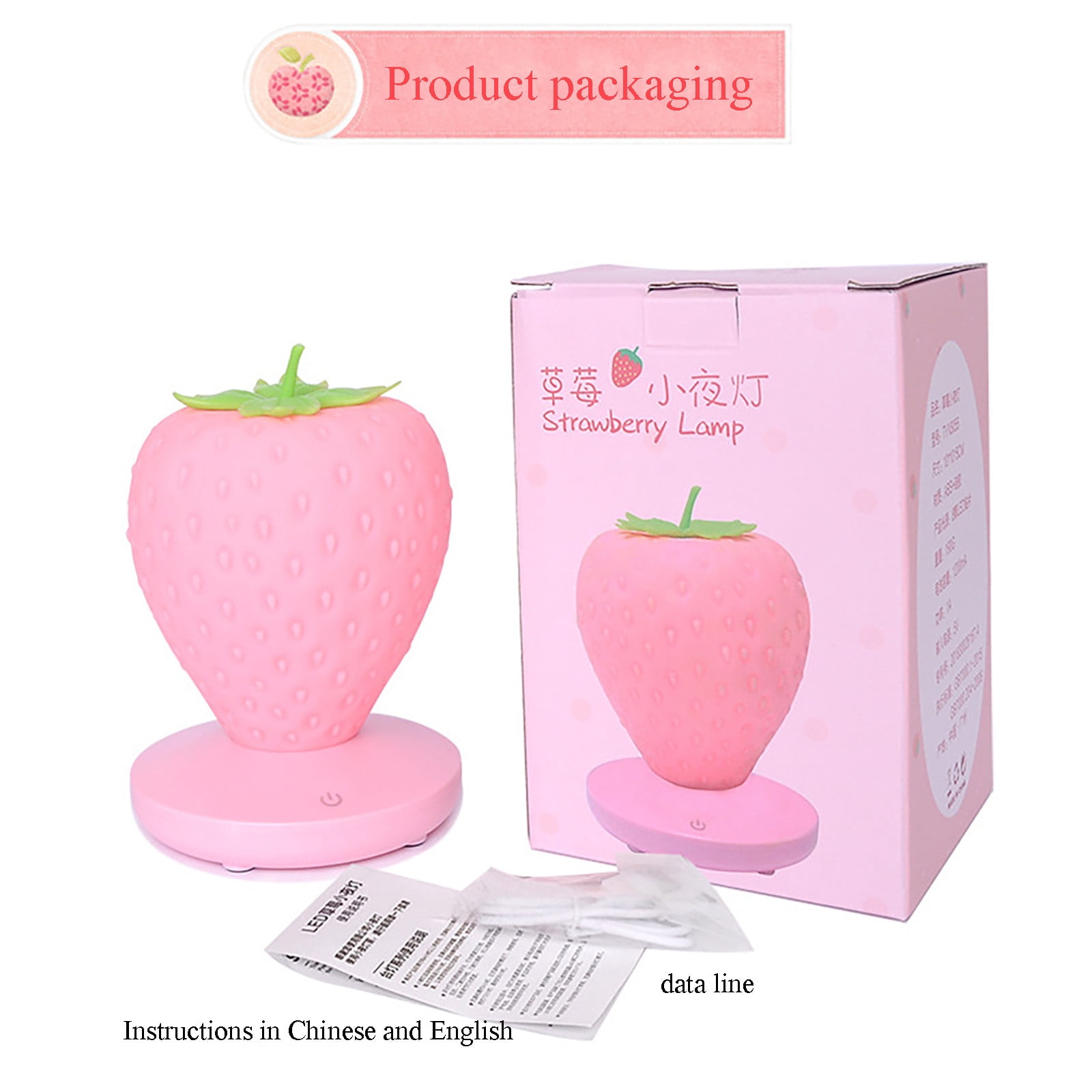 Bzdzmqm 2Pcs Strawberry LED Night Light USB Rechargeable Touch Lamp, Cute Cartoon Bedside Table Lamp, Eye Protection Atmosphere Light forKidsRoom Decor, Christmas Birthday Party Gift, Furniture
