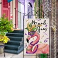 thumbnail image 6 of Mardi Gras Flamingo Large Decorative House Flag, Mask Feather Beads New Orleans Carnival Yard Garden Outside Decor, Masquerade Holiday Outdoor Home Decoration Double Sided 28 x 40, 6 of 6