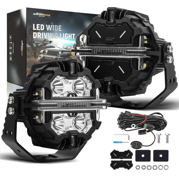 maXpeedingrods 2 Pack 5" LED Off Road Lights 178W 21360LM Round Fog Lights with Amber/White DRL, LED Light Bar 270°Side Shooter for Trucks SUV Pickup ATV Motorcycles, with 4 Black Light Covers
