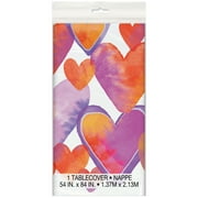 Watercolor Hearts Valentine's Day Plastic Party Tablecloth, 84 x 54in