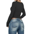 thumbnail image 4 of Weardear Women Sexy Ribbed Knit Crop Tops Long Sleeve V Neck Button up Fall Casual Basic Slim Fit Henley T Shirts, 4 of 6