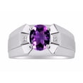 thumbnail image 1 of RYLOS Men's Rings Sterling Silver Rings Classic Designer  9X7MM Oval Gemstone &  Diamond Ring Amethyst February Birthstone Ring Size 10, 1 of 7