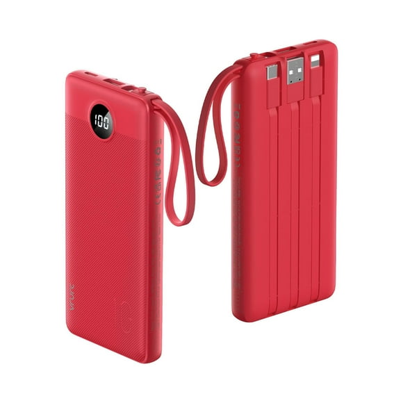 Power Bank VRURC de 10000 mAh con cables integrados de 5 salidas, color rojo