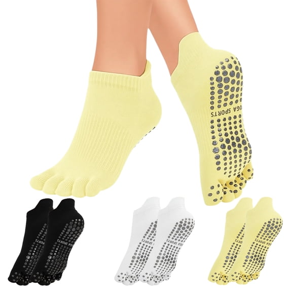 Pilates Toe Socks Grip Non-Slip Athletic 3 Pairs for Women One Size
