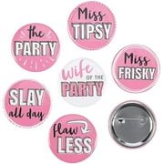 Fun Express Sassy Pink & White Bachelorette Metal Buttons - 2" (24-Pack) Perfect for Celebrations