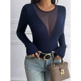 thumbnail image 4 of Camisas Ajustadas de Larga de con Cuello en V Profundo para Mujer, Moda Y2K 2025 Azul Marino S, 4 of 10