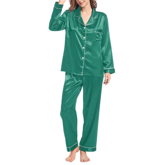 Endives Women's Pajama Sets Silk Long Sleeve Set Two Piece Sleepwear Button Down Nightwear Loungewear Sets