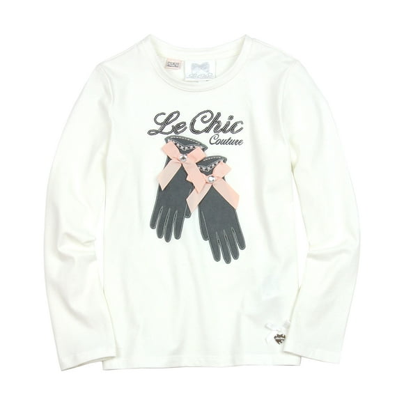 Le Chic Girl's White T-shirt with Gloves, Sizes 3-14 - 3/98