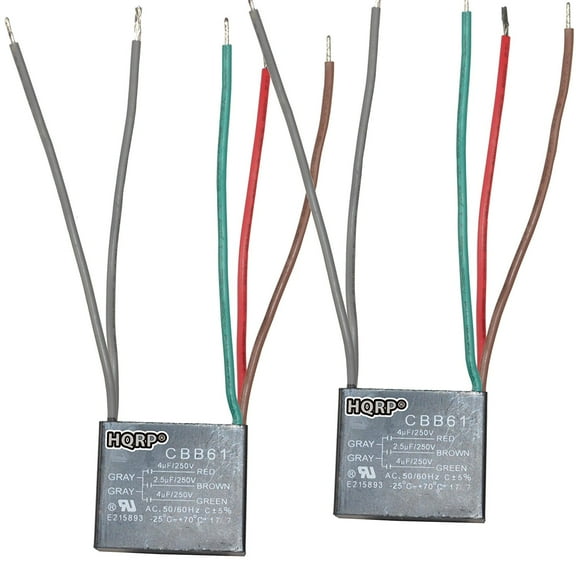 HQRP 2-Pack Ceiling Fan Capacitor CBB61 4uf 2.5uf 4uf 5-Wire