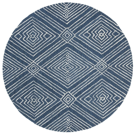 SAFAVIEH Micro-Loop Colton Geometric Diamonds Area Rug, Navy/Ivory, 5' x 5' Round