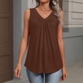 thumbnail image 3 of Kixjoy Tank Tops for Women V Neck Trendy Tank Tops Sleeveless Casual Beach Pleated Blouse Basic Cozy Baggy Shirts for Women, Brown L, 3 of 6