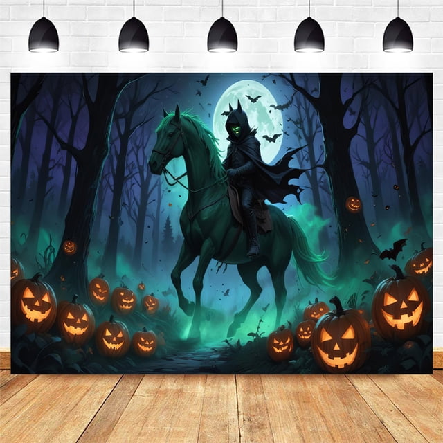 Tapiz para colgar en la pared Haunted Forest Rider con capucha oscura