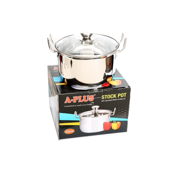 5-Quart Stock Pot with Encapsulated Bottom and Glass Lid Stainless Steel 22 cm - 5 qrt.