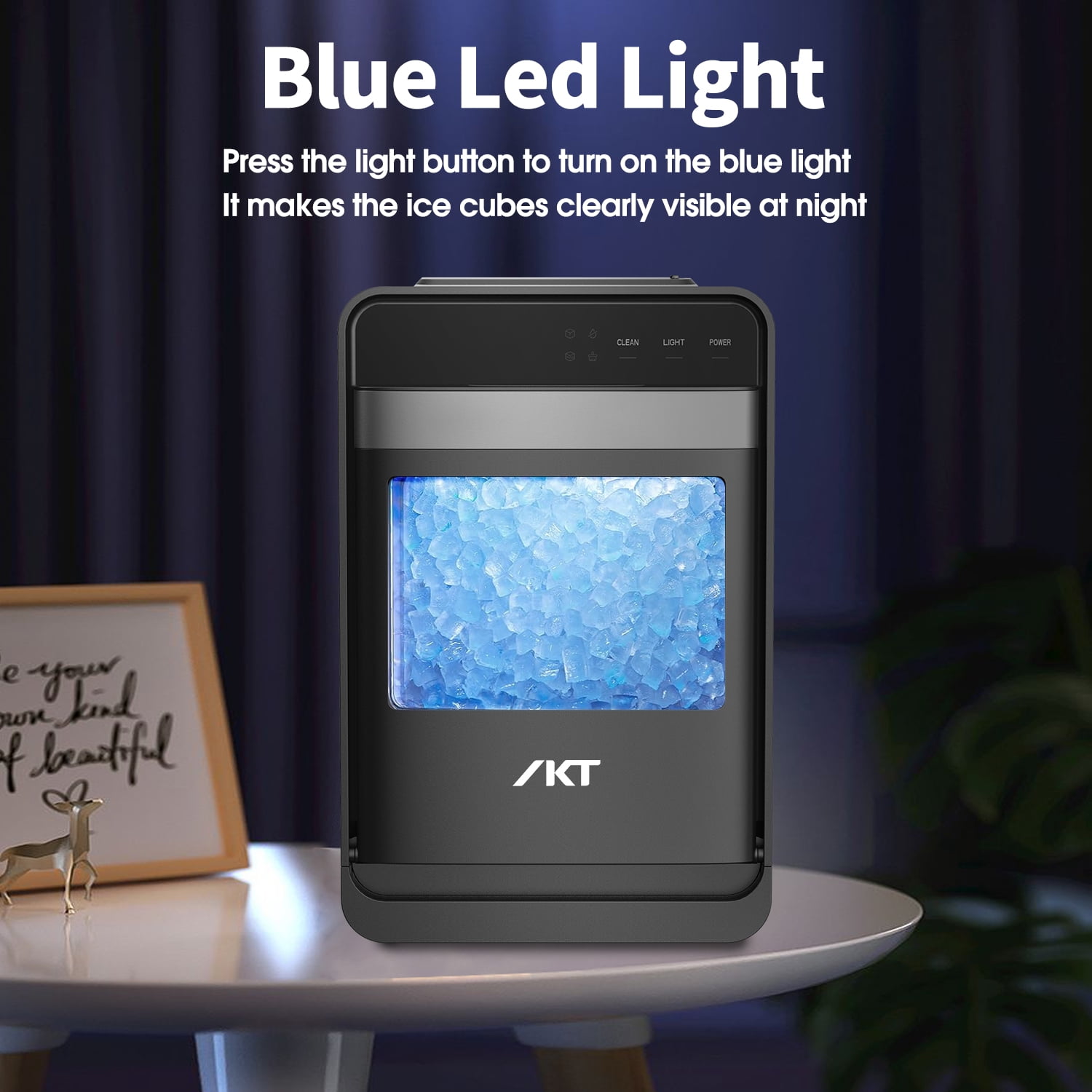 IKT Nugget Ice Maker Countertop, Self-Cleaning,Touch Panel, Night Light  Portable Pebble Sonic Ice Machine with Soft Chewable Ice for Home, Kitchen, Office,Camping, Gray