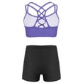 thumbnail image 2 of Zaldita Kids Girls 2Pcs Activewear Set Gymnastics Dance Sports Bra Crop Tops and Booty Shorts Tankini Lavender&Black 8, 2 of 7
