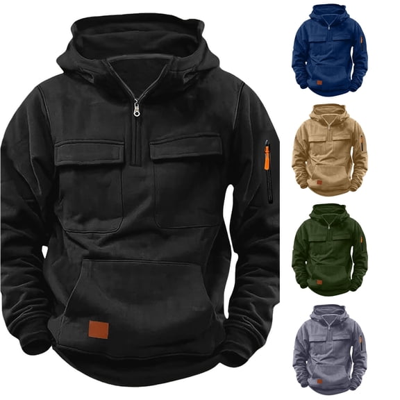 ZXLBBD Sweatshirts for Boys Long Sleeve Solid Color Distressed Zip Hooded Pullover with Multiple Pockets Cozy Fall Winter School Casual Outdoor,Black,Size 13 Y-14 Y