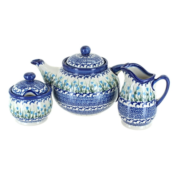Blue Rose Polish Pottery Misty 3 Piece Tea Set