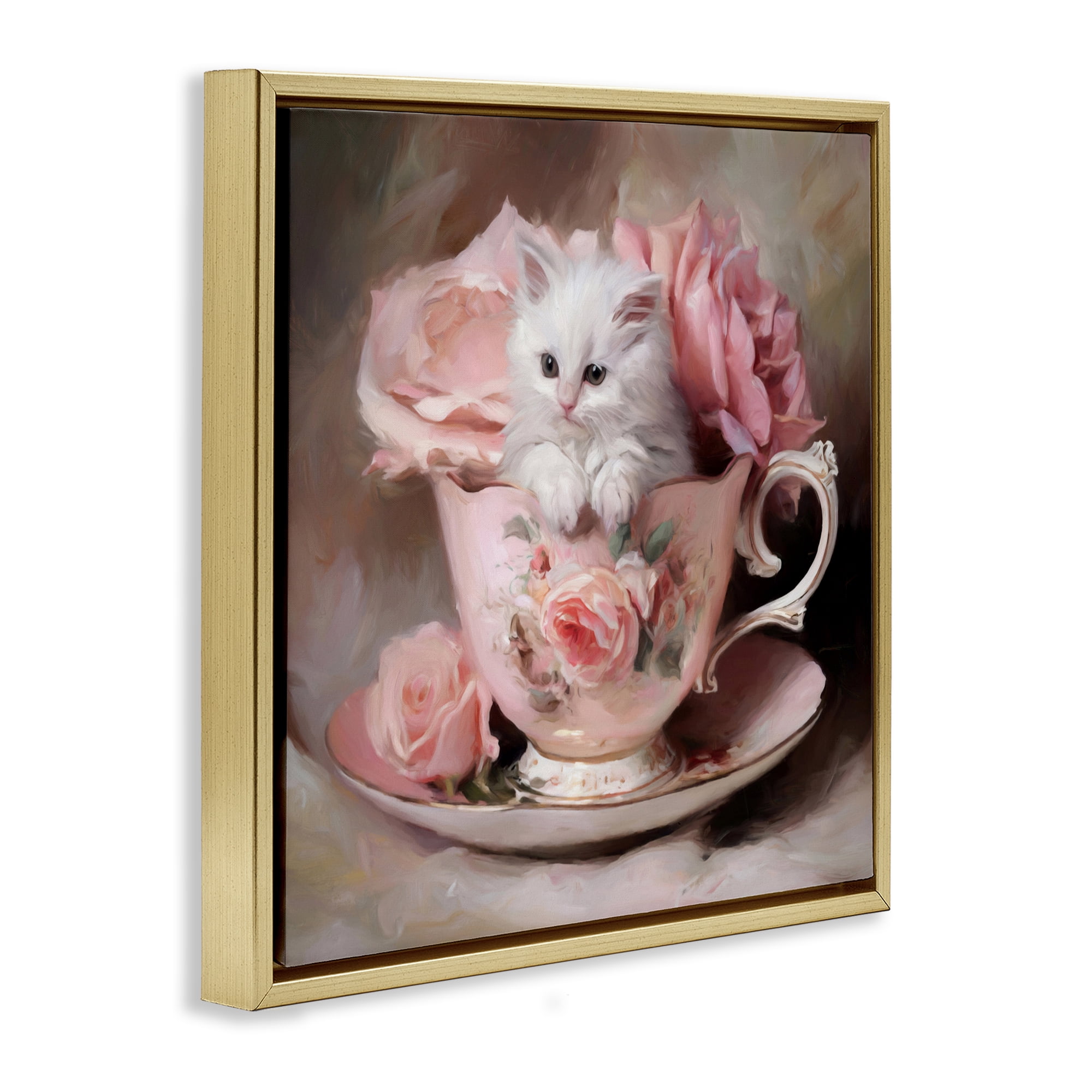 Stupell Industries Little Teacup Kitten Gold Framed Floater Canvas Wall Art, design by Tina LeCour