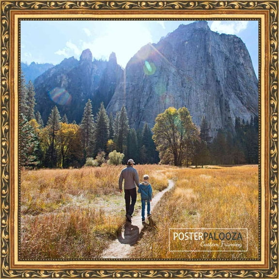 10x10 Gold with Black Wood Picture Frame - UV Acrylic, Foam Board Backing, Hanging Hardware