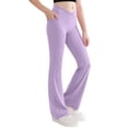 thumbnail image 4 of Rotm Girls Wide Leg Pants Girl's Flare Leggings High Waisted Yoga Pants Bootcut Dance Casual Pants Activewear Kids Bell Bottoms Purple,5-6 Years, 4 of 6