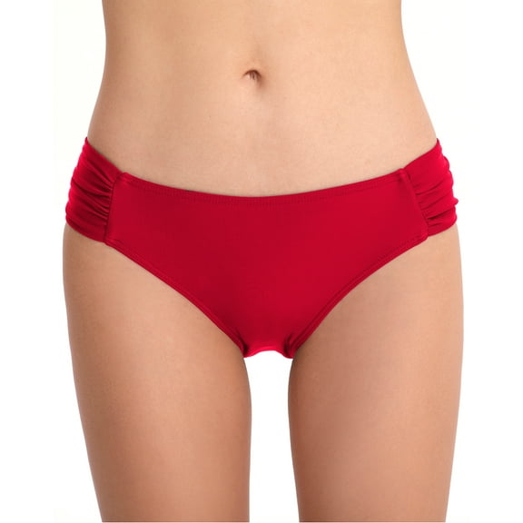 Women Front Smooth Side Pleats Swim Bikini Briefs Beach Pants Swimsuit