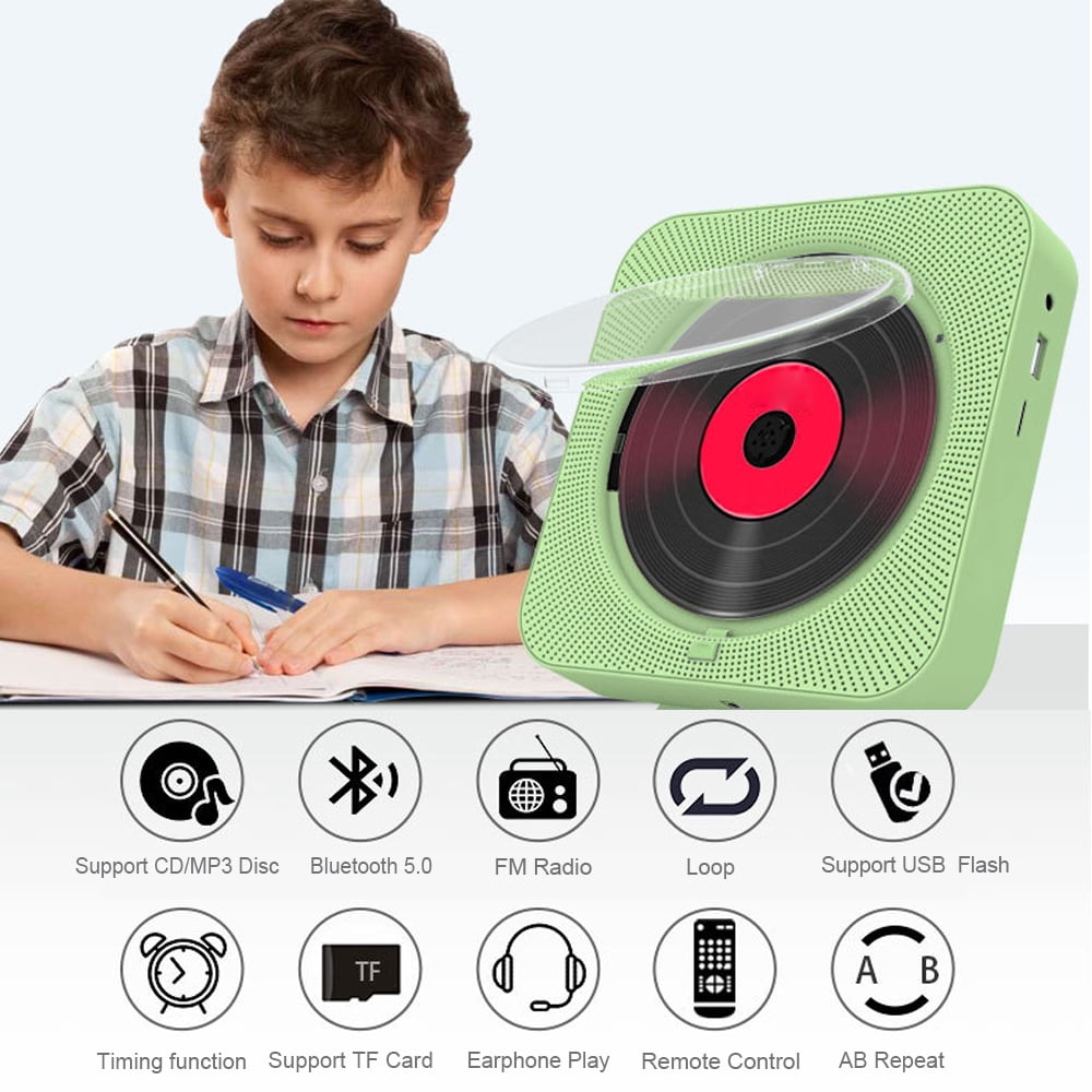 MEGICOT Bidirectional Bluetooth Wall Mountable CD Player Built-in Speakers, Portable Music Player with Dust Cover Remote Control, Support FM Radio USB flash Micro SD AUX Play