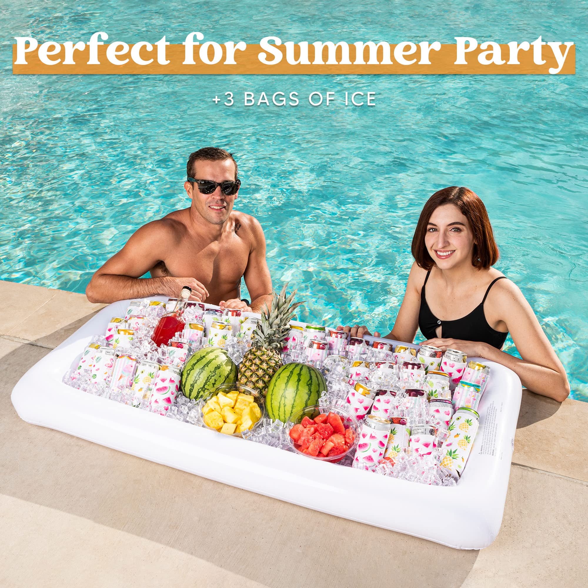 Joyfy 3 Packs Inflatable Pool Bars Cooler, Inflatable Cooler Ice Buffet Salad Serving Trays with Drain Plug for Indoor Outdoor Summer Pool Beach Luau Party