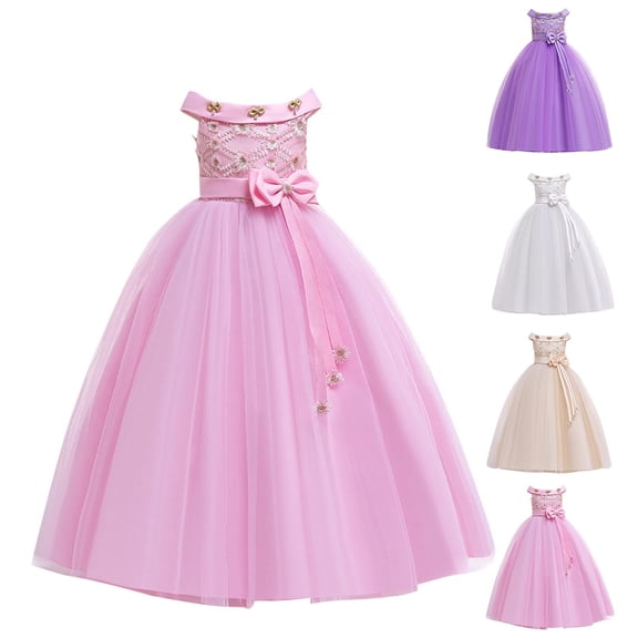 Swuxness Girls Dress Sleeveless Mesh Princess Gown Birthday Banquet Pageant Long Length
