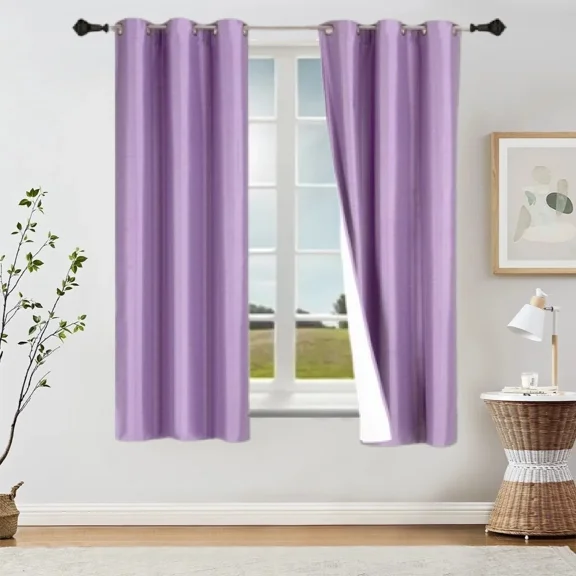 Gorgeous Home Linen NOA Blackout Window Grommet Curtain Sun Blocking Lilac Color 63" Short Length 2 Panels Set