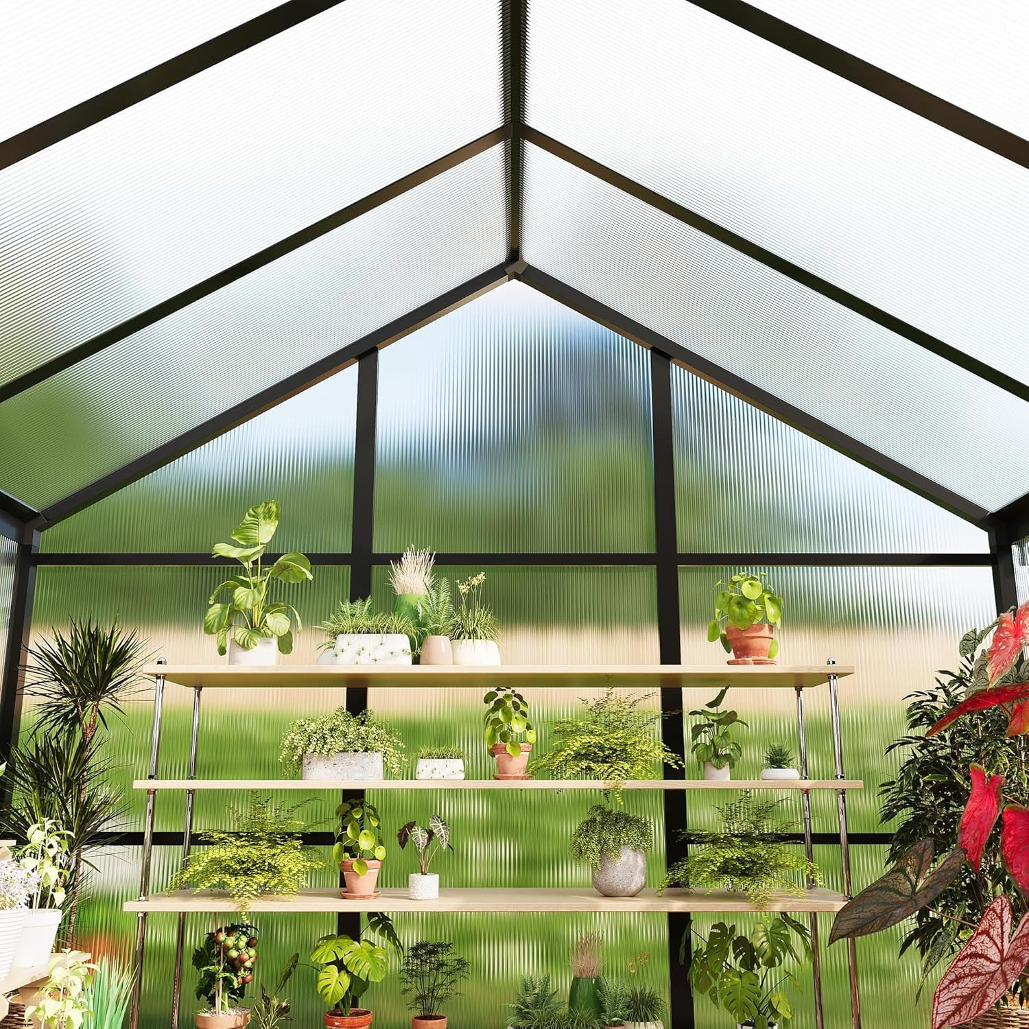 Lumiparty 6x8 ft Polycarbonate Walk-in Greenhouse, Aluminum Frame, Lockable Door, Roof Vent, Outdoor Garden Backyard Patio