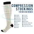 thumbnail image 4 of Haosy Compression Socks for Men Women Knee High Running Socks for Nurse Hiking Recovery Travel Athletic 2 Pairs Beige and White Plaid, 4 of 9
