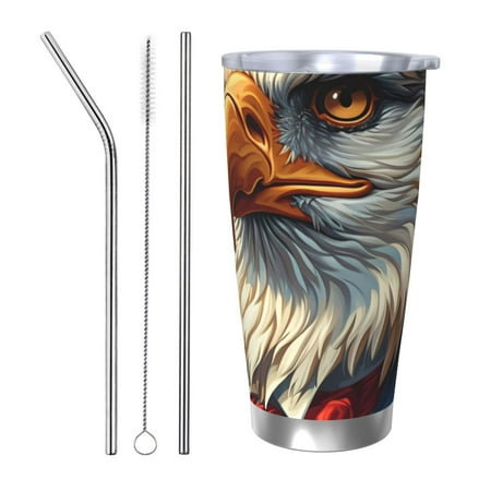 

Ocsxa Surreal Bald Eagle Gentleman Pattern 20oz Travel Coffee Mug with Flip Lid Stainless Steel Insulated Insulated Coffee Mug Thermal Cup with Splash Proof Sliding Lid-Straw Three-piece Set