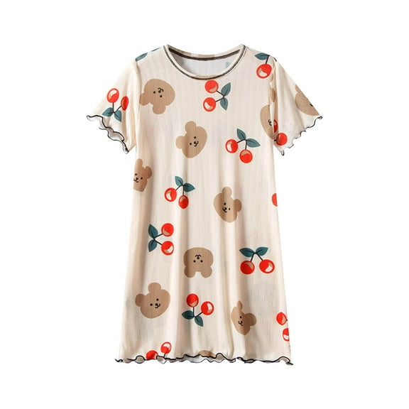 Lvshlubb Girls Sliky Dress Cute Printed Loungewear Summer Short Sleeve Crewneck Causal Dresses for Girls Size 3-16