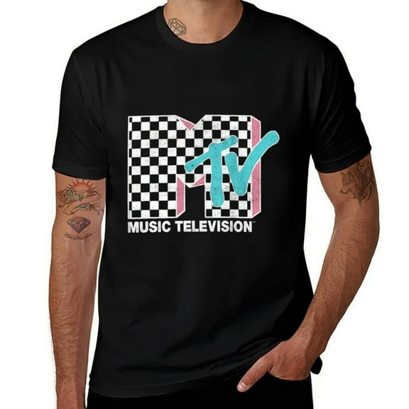 MTV Neon Color Mens T Shirts Cotton Short Sleeve T-Shirt Crew Neck Tees Casual Shirt